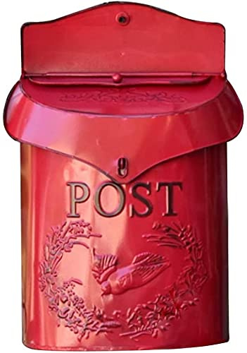 BOOMLATU Wall Mailbox Metal Mailbox Country House Post Newspaper Bird Motif Letterbox System Colored Letterbox Lockable with Flap 11x3.5x15.7 (Red)
