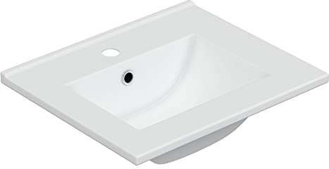 HOMN LIVING Lavabo cerámica Color Blanco, Lavamanos Rectangular, Medidas: 50 cm (Ancho) x 18 cm (Alto) x 40 cm (Fondo)