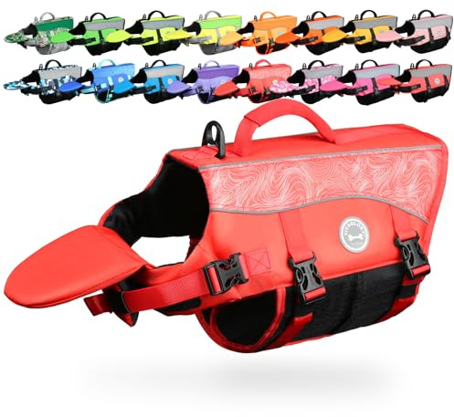 VIVAGLORY Chaleco Salvavidas para Perros con Flotador Frontal Removible, Chaleco Salvavidas con Detalles Reflectantes y Acolchado Extra para Nadar y Navegar, Rojo, XL