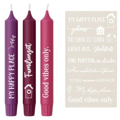 weiße Kerzenfolie Sprüche DIN A4 – Tattoofolie für Kerzen & Keramik – Happy Home Motive Familie Zuhause – DIY Geschenk Geburtstag Weihnachten