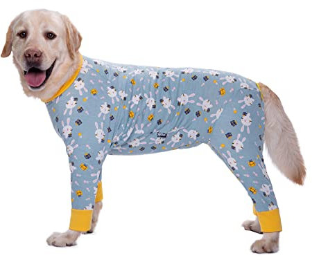 Hunde-Schlafanzug für mittelgroße und große Hunde, leicht, Baumwolle, Anti-Haar-Hunde-Einteiler nach Operationen, Hunde-Erholungskleidung, #26# (Grau, Blau, Kaninchen)