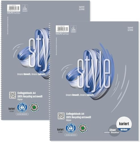 Staufen Contura Collegeblock - 2 Blöcke à 80 Blatt, DIN A4, kariert 5 mm | 60 g/m² Papier, 4-fach Lochung, abgerundete Ecken, zertifiziert mit dem Blauen Engel