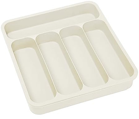Besteck-Schubladen-Organizer, Utensilien-Organizer und verstellbarer Besteckkasten für Küchenschublade, verstellbarer Besteckhalter, kompakte Kunststoff-Aufbewahrung für Löffel, Gabeln, Messer (beige)