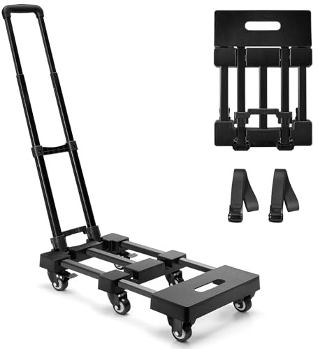 KEDSUM 550 LBS Folding Hand Truck with 6 Wheels(2 with Brake), Collapsible Dolly Cart with Wheels, Thickened Upgraded Steel Trolley Cart for Easy Moving, No-Assembly, with 1 Lashing Straps