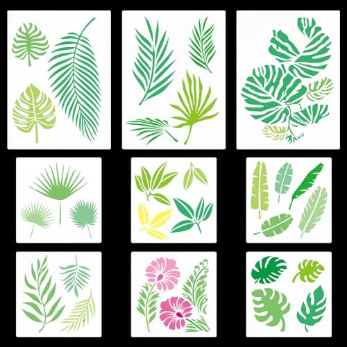 GORGECRAFT 9Stk 2 Größen Tropische Blatt-Schablonen Palme Monstera-Blätter Vorlage Banane Farn Laub Blume Botanisch Wiederverwendbare Zeichenschablone Zum Malen Auf Holz Wand Boden Leinwand DIY