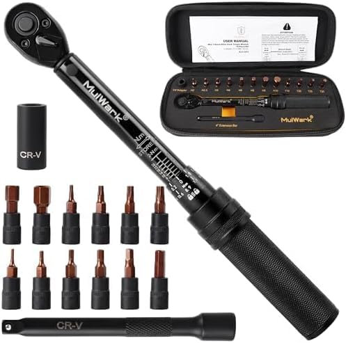MULWARK Set di chiavi dinamometriche da 1/4, 20-200 lb (2,26-22,6 Nm), chiave dinamometrica a scatto con punte e bussole, set di attrezzi ad alta precisione da 15 pezzi per la manutenzione di