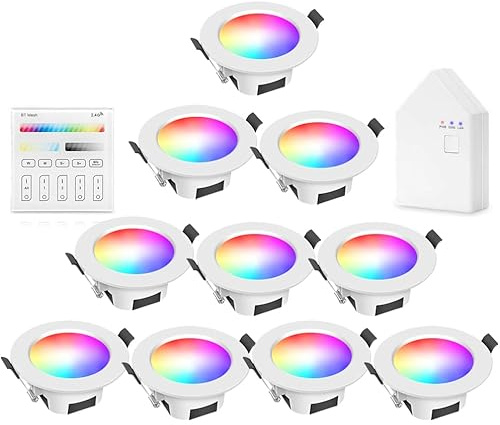 10er LED Einbaustrahler 230V RGBWC+CCT-WIFI/Bluetooth 9W LED Spots led Einbauspots Flach Dimmbar, RGB+2700K-6500K, APP Steuerung, Deckenleuchte Lampe mit Fernbedienung Kompatibel mit Alexa Google Home