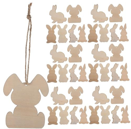 TOPBATHY 3sätze Holzschnittmuster Ostern Deko Unvollendete Holzscheiben Für Diy Osterhase Form Mit Schnüren Für Bastelprojekte Und Kreative Familienaktivitäten