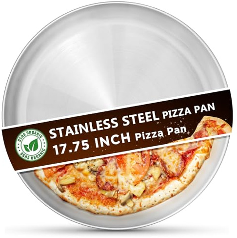 Kevenal Teglia per pizza in acciaio inox, 45,1 cm, per forno, vassoio per pizza in acciaio, piatto rotondo per pizza, set da 1