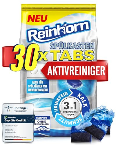 REINHORN Spülkasten Tabs 3in1 Wasserkastenwürfel mit Aktivreiniger, Wasserkasten Entkalker, Urinsteinentferner, Biofilm Blocker und Schmutzlöser - auch für Spülkästen mit Einwurfschacht (30 Stück)