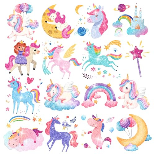 Leesgel Glitzertattoos Kinder, 50 Stück Einhorn Tattoos Schultüte Geschenk | Hautfreundlich Wasserfest, Glitzer-Effekt, 50 Einzelmotive, Mädchen Geschenk, Mitgebsel Geburtstag, Schultüte Mädchen