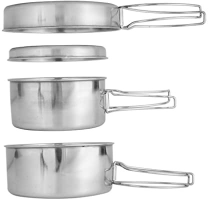 Set di pentole da campeggio in acciaio inox da campeggio, 4 pezzi, pentole e padelle portatili per picnic