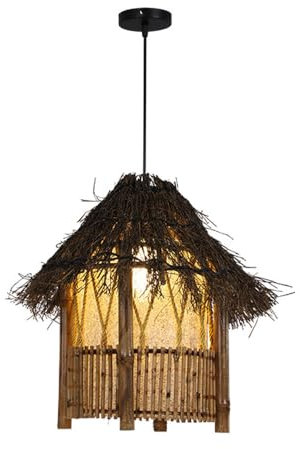 WLBHWL Hausförmige Bambus-Kronleuchter für den Innenbereich, handgewebte Retro-Hängelampen, E27-Korblampen, Bauernhaus-Hängelampe, Dekoration, Rattan-gewebte Lampen