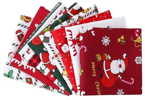 GreatRise 8 Stücke Weihnachts Serie Patchwork Stoffe Paket Baumwolle 50 x 50 cm Baumwollstoffe Stoffbündel Stoffpaket Stoffreste Nähstoffe DIY Basteln Nähen Quilten Stoff BaumwolltuchWeihnachts-Serie