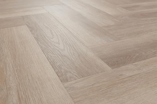Stamford Klick-Vinylboden Fischgrät Eiche Weiß - 5mm/0.55mm - Langlebig, Wasserresistent, Pflegeleicht - 1,399 m²/Paket für Wohnzimmer, Küche, Bad