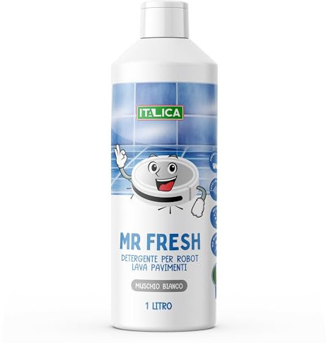 MR FRESH Detergente Robot Lavapavimenti, 1 Litro, Detergente Pavimenti Non Schiumogeno, Igienizzante Multisuperficie Concentrato profumato al Muschio Bianco