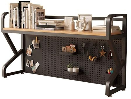Großes Schreibtisch-Bücherregal aus Holz und Metall, Organizer für Büro, 2 Etagen, 110 x 66 x 25 cm