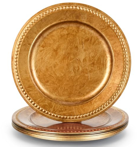 Kazozobi 13 Vintage Brown Charger Plate, Rustic Chargers for Dinner Plates, Elegant Table Setting Centerpieces Decor Bulk Wedding Christmas Thanksgiving Holiday Parties Events, Set of 6