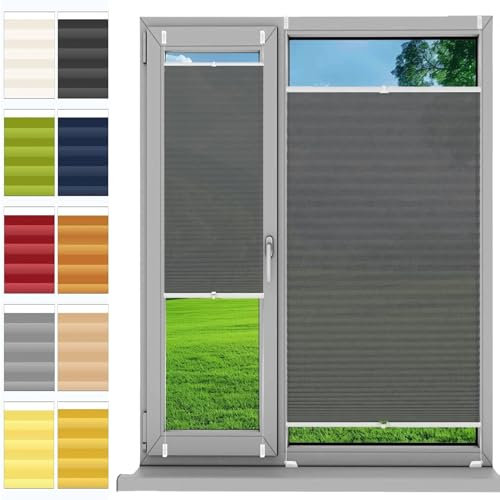 Plisseerollo Fensterrollo Faltrollo Jalousie 46 x 115 cm, Sonnenschutz Easyfix Lichtdurchlässig, Jalousie Easyfix Plisseerollo Rollo, Klemmfix Plissee Ohne Bohren, für Fenster & Tür, Grau