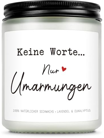 Giftasy Trauergeschenk - Duftkerze im Glas, Trauerkerze, Trauer, Mutmacher Geschenk, Entspannung Geschenk für Frauen, Keine Worte Nur Umarmungen