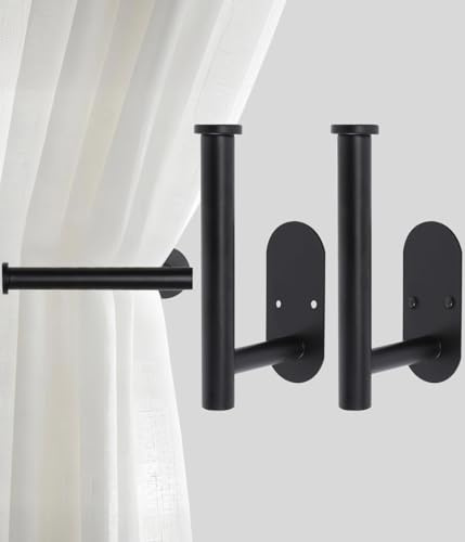 Curtain Tiebacks Hooks Wall Mounted, Curtain Holdbacks Screw-in, Curtain Holders for Drapes, Curtain Pull Backs, Curtain Tie Backs 304 Stainless Steels, 2pcs Black
