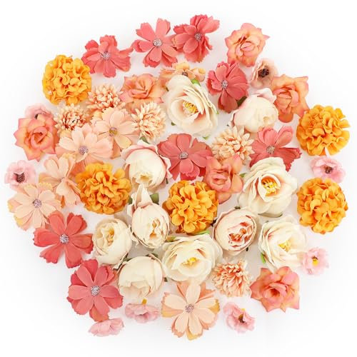 LARDUX 60 Stück Künstliche Blumenköpfe, Kunstblumen Köpfe,Fake Blumen Mini-Blumen, Seidenblumen zum Basteln, Dekorationen für Hochzeit, Brautparty, Babyparty, Zuhause, Party, Dekoration, 2–5 cm