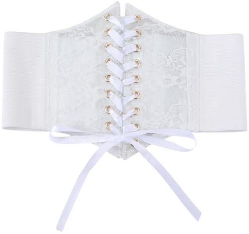 CABODYALS Weißer Cinch Korsett Taillengürtel Zum Schnüren Kunstleder Vintage Boho Fliege Wickelgürtel Aus Breiter Spitze Elastisch Trendiger Bund Gürtel In Großpackung Für Damen Kleider Hemden Kleidun