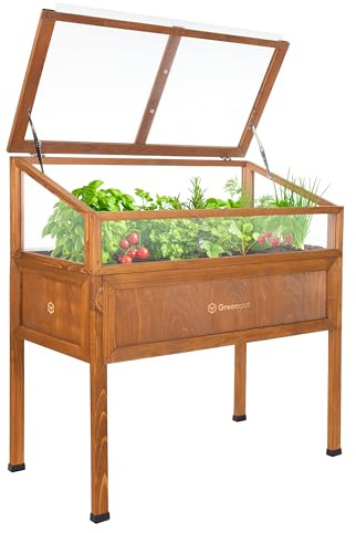 Greenspot - Hochbeet Balkon mit Haube - Hochbeet mit Frühbeetaufsatz - 110x55x120cm - aus Holz - Terrasse Minigewächshaus, Frühbeetkasten mit Deckel, Kräuterbeet - Vintage Palisanderbraun | Hochbeet mit 150–180 L Erdvolumen und klappbarem Polycarbonat-Deckel, ergonomische Arbeitshöhe von 80 cm für Balkon Terrasse