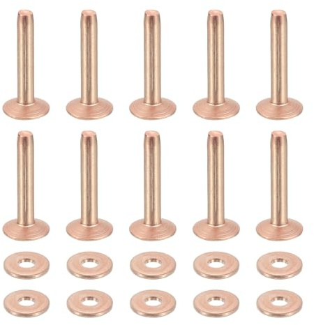 QUARKZMAN 50 Juegos De Remaches Y Arandelas De Cobre 9x3.3x19mm Tono Cobre | Remaches De Cobre Sólidos, Para Suministros De Manualidades En Cuero DIY