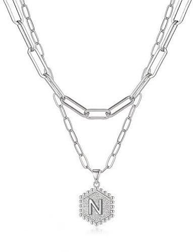 Delicado Collar Inicial de oro para Mujer con Letra Personalizada (A a Z), dos collares en uno, por capas. regalo de joyería para mujer o niña (LETRA N, ACERO)