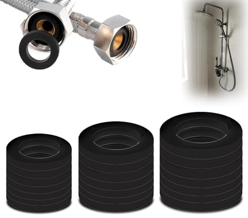 Dichtungen Sanitär,60 Stück Dichtungsringe Unterlegscheiben,Gummi Flachdichtung Set für Wasserrohr Dusche Schlauchköpfe Ersatz,Wasserhahn,Dichtung Duschkopf,Brauseschlauch,Flasche - 1, 1/2, 3/4