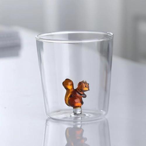 Qikam Glasbecher mit Cartoon Tier Motiv, Süße Wal/Igel/Ente/Schildkröte/Eichhörnchen Im Inneren, 3D Tier Gläser, Kreative Tier Kaffeegläser, Trinkglas für Tee, E is, Eistee, Iced Americano