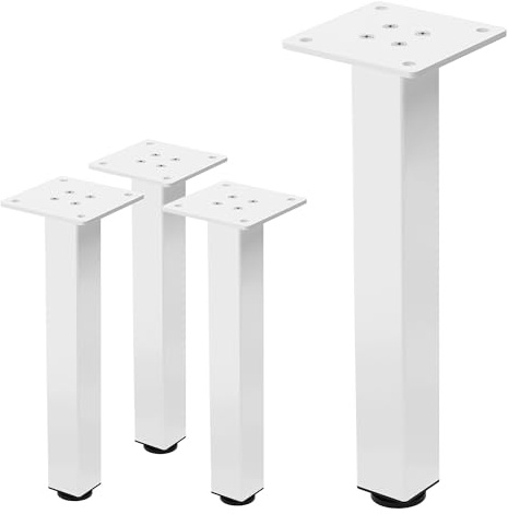 ML-Design 4er Set Tischbeine I-Design 30 cm, Weiß glänzend, aus pulverbeschichtetem Stahl, eckig, Profil 4x4 cm, Höhenverstellbare Möbelfüße 1-4 cm, Möbelbeine für Couchtische, Bänke, Sideboards