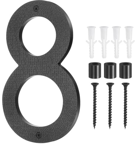 sourcing map Numero civico galleggiante, 20,3 cm, nero, moderno, numero 8 in ABS, digitale, con accessori di montaggio per casa, porta, fattoria, strada