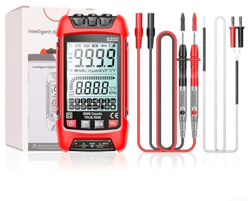 True RMS Digital Multimeter For KAIWEETS SZ02, 9999-Count Auto-Ranging With LED Strip Lighting, Measures AC/DC Voltage/Current, Resistance, Capacitance, for frequency(red-SZ01)