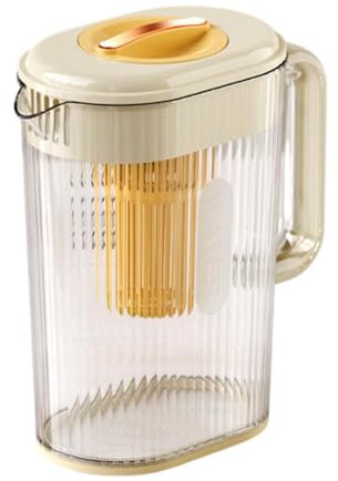 Brocca per Acqua, Brocca per Acqua, Bevande, Frigorifero, Infusore per Frutta, con Filtro Retrattile per Cucina, tè Freddo, Picnic, Bevande, Latte, Giallo