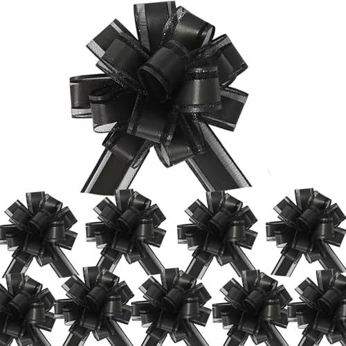 Vsosfiza Kleine Geschenkschleifen, 10 Stück (10 cm) - Ideal für Geschenkverpackungen, Körbe, Hochzeitsdekoration, Einzugspartys, Geburtstagsfeiern und Blumensträuße. Farbauswahl: Schwarz