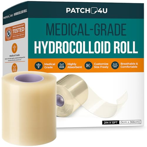 Hydrocolloid Roll for Wound Care, Hydrocolloid Patch Bandages with Self-Adhesive, Bed Sore Bandages, Highly Absorbent for Burn, Blister, Acne Care, Sterile and Waterproof (2in x 12ft)