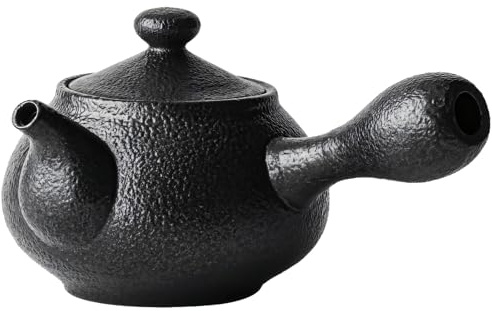 Tetera Kyusu de 7,5 cm de alto, cerámica de arcilla negra, diseño clásico de estilo japonés, asa lateral, filtro integrado, perfecta para preparar y servir té, 2.95 pulgadas
