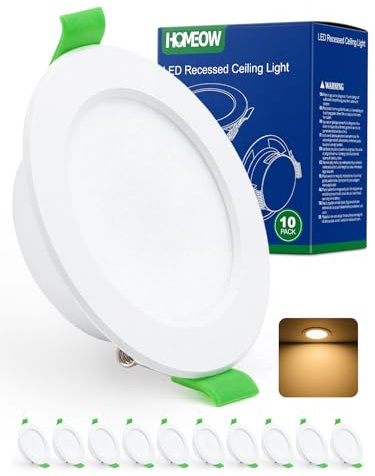 HOMEOW Einbaustrahler LED Spots 230V 68mm - 80mm Lochmaß IP44 Deckenspots | Warmweiß 2700K Spots Deckenleuchte 5W 400LM, 24mm Flach Einbauleuchten für Badezimmer Küche, 10er Set