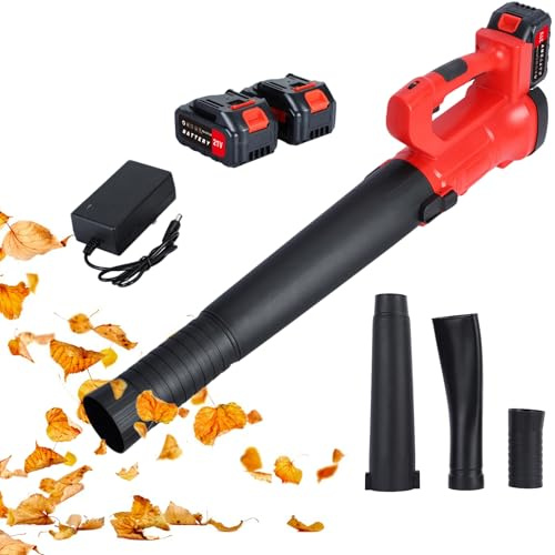 Tifemap Soplador de Hojas Batería, Soplador Batería con 2 Baterías 4.0Ah y Cargador, Sopladora de Jardín Inalámbrica de 6 Velocidades 150MPH, 3 Tubos para Exterior y Interior
