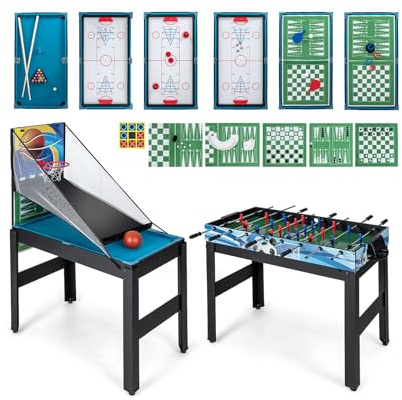 FANTASK Table de Jeu 14 en 1, Baby-Foot avec Basket-Ball, Billard, Football de Table, Tennis de Table, Hockey, Shuffleboard, Bowling, échecs, Dames, Backgammon, Tic Tac Toe, Football de Table pour