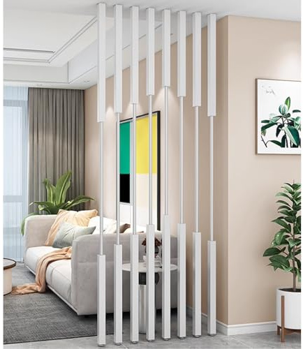 8 separadores de ambientes de metal de altura ajustable, listones de pared de suelo a techo, pantallas de cubículo de 2 a 8 pies de alto, postes de separación de habitaciones, color blanco, 0,5 m