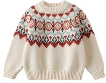 Jersey de punto trenzado Aran para niños con cuello redondo, suéter cálido tradicional para niños y niñas, ropa de clima frío y artículos esenciales de invierno (blanco, 9-10 años)