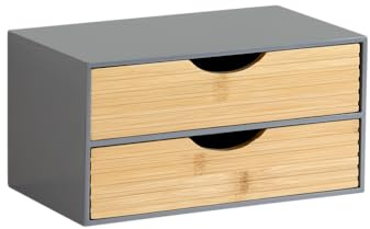 KESPER | Organizer mit 2 Schubladen, Material: FSC®-zertifizierte Spanplatte & Bambus, Maße: 27 x 16 x 14 cm, Farbe: Grau, Natur | 58963