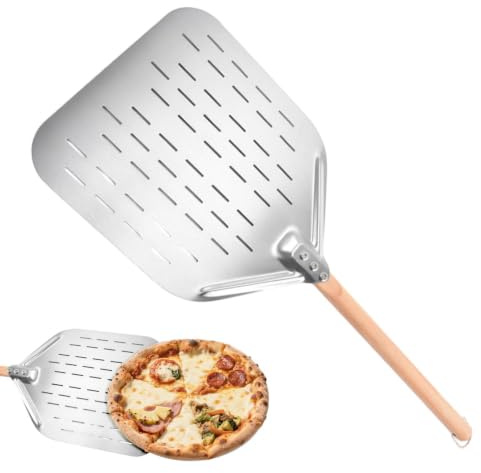 Genérico Paleta Para Pizza - Herramienta Eficiente Para Horno De Acero Inoxidable Con Mango De Madera De 12 Pulgadas - Con Mango De Madera Desmontable Que La Cáscara De Pizza | Para Hogar A