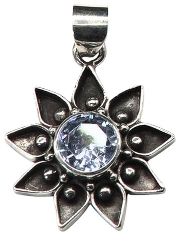 Drachensilber Sonnen Anhänger 925 Sterling Silber – Strahlender Silber Schmuck für Damen und Herren – Handgefertigter Anhänger mit klarem Stein als Symbol für Licht und Lebensfreude