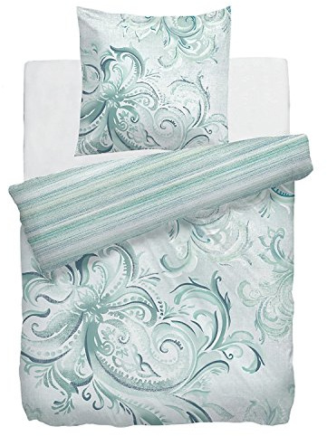Heckett Lane Wendebettwäsche 100% Baumwolle Mako-Satin Senna 135x200 (80x80) Grün | 100% Baumwolle · Edler Satin-Glanz · Reißverschluss · Waschbar 60°C · auf Schadstoffe geprüft · MADE IN GREEN by OEKO-TEX