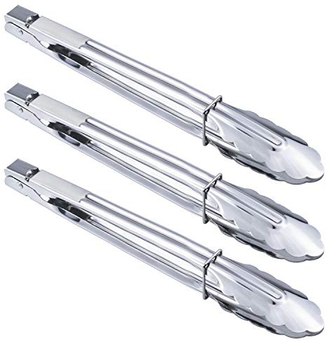 HINMAY Stainless Steel Serving Tongs Grilling Tongs for Cooking Camping Barbecue (12-Inch 3 Pieces)