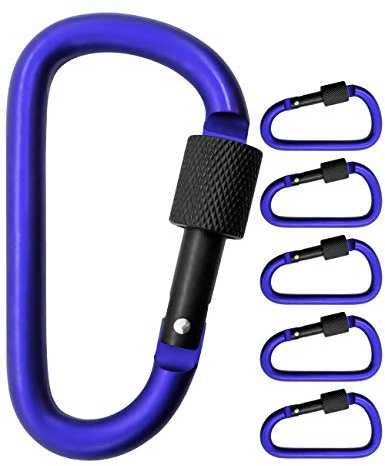 Outdoor Saxx® - 5 x stora karbinhakar, karbinhakar för fastsättning av utrustning, aluminium, 8 cm, blå, svart, 5-pack